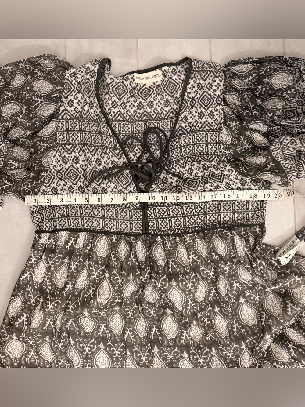 Daughters of India Jasmine Cotton Hand Blocked Midi Dress Charcoal Size Medium - Picture 11 of 11